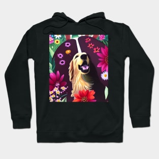 Golden Retriever Dog Puppy Whimsical Portrait Hiding in Wildflowers Secret Garden Digital Art Watercolor Painting Hoodie